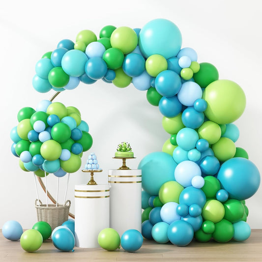 RUBFAC Blue Green Balloons - 129pcs in Various Sizes for Garland & Arch | Perfect for Parties & Events
