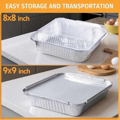 40 Pack Disposable Aluminum Pans with Lids - 9x9 & 8x8 Square Foil Pans for Meal Prep & Cooking