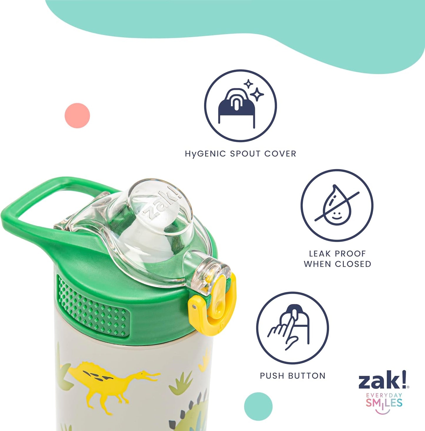 Zak Designs Sonic the Hedgehog Kids Water Bottle - 19oz Stainless Steel, Leak-Proof With Straw & Handle