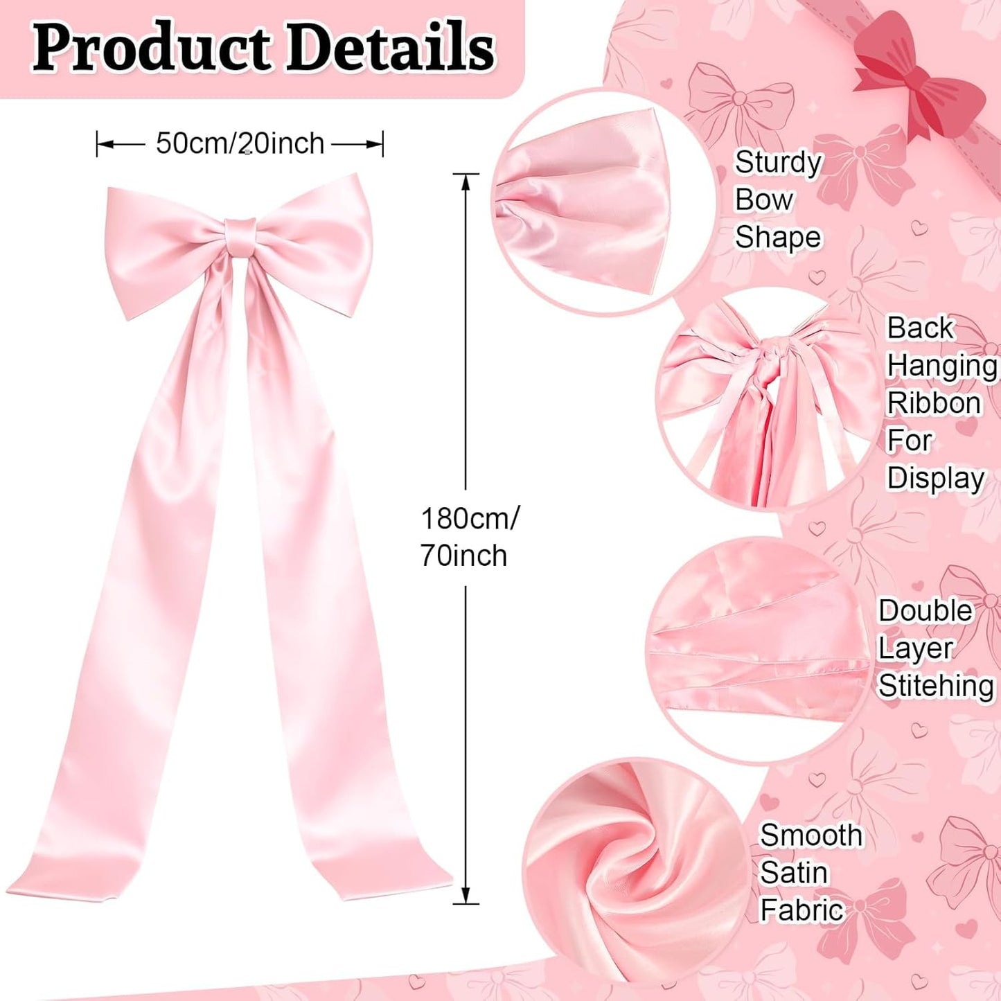 Skiennix Extra Long Satin Pink Bow - Elegant Wall Decor for Coquette Rooms | 70x20 Inch for Events & Celebrations