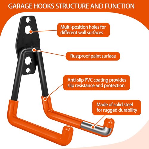 Heavy Duty Garage Hooks by 18 Pack - Anti-Slip Coating for Secure Storage of Bikes, Ladders & Tools