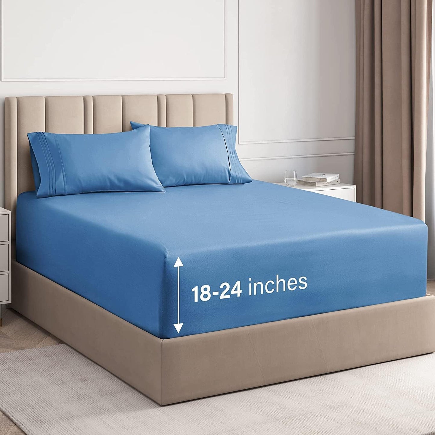 Skiennix Extra Deep Twin XL Sheet Set | 4-Piece Breathable Cooling Bedding - Soft, Wrinkle-Free Denim Blue
