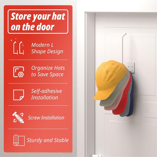 Durmmur Hat Racks for Baseball Caps - 2 Pack Wall Organizer with Strong Adhesive | 8.07" Size, White