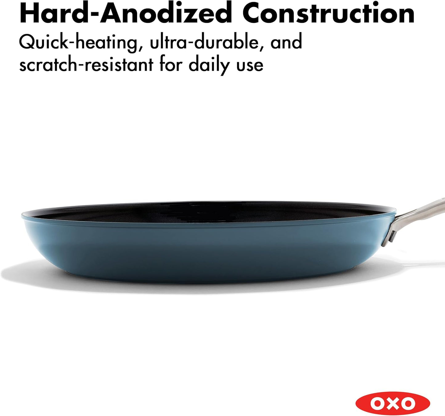 OXO 12” Nonstick Frying Pan Skillet - Durable Ceramic PFAS-Free Cookware with Lid, Storm Blue