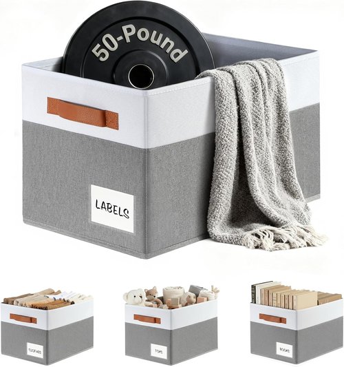 Criusia Large Closet Storage Baskets - 4 Pack Decorative Collapsible Organizers with Handles & Labels for Home