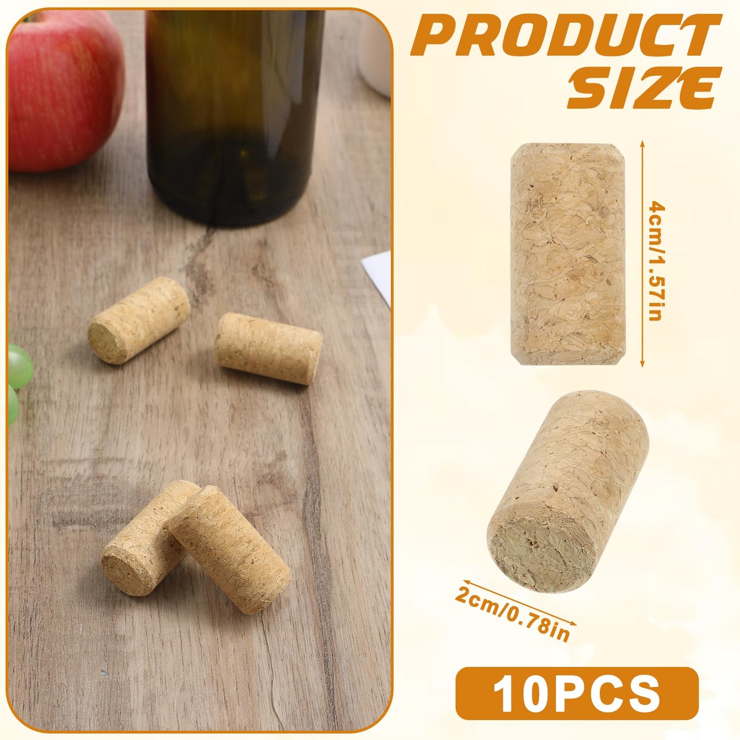 10 PCS Straight Wine Corks, #7 Premium Soft Wood Cork Stoppers, 1.57" X 0.79" Leakproof Wine Bottle Corks for Beer Crafts DIY Arts Decor