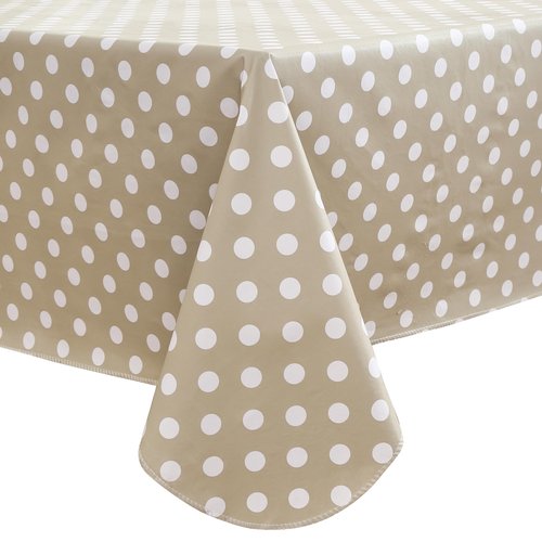 Heavy Duty Vinyl Tablecloth with Flannel Backing Waterproof Oil-Proof Plastic Table Cloth Stain-Resistant Wipeable Rectangle or Square Table Cover for Indoor and Outdoor (White Dots,54x54 Inch)
