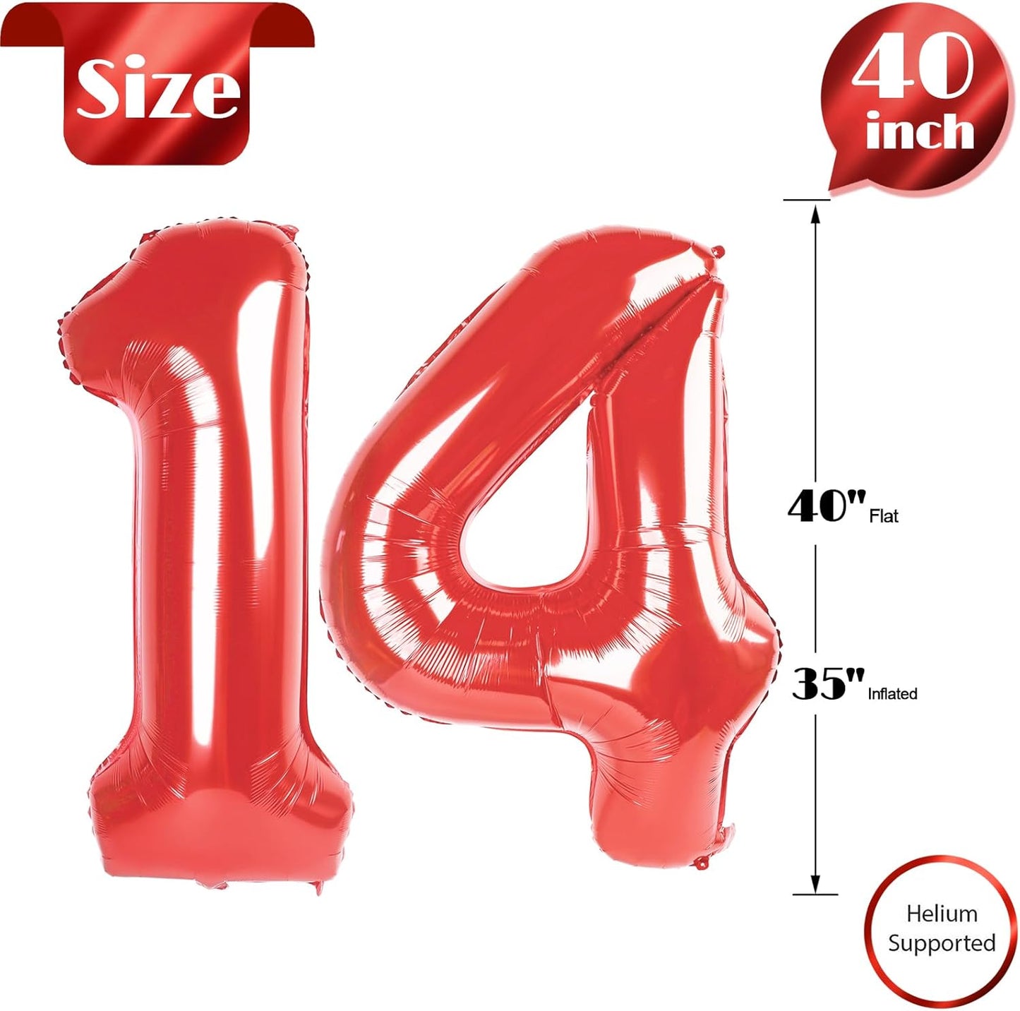 Red Number 14 Balloon - 40 Inch Birthday Decoration for 14th Birthday Parties | Ideal for Boys & Girls