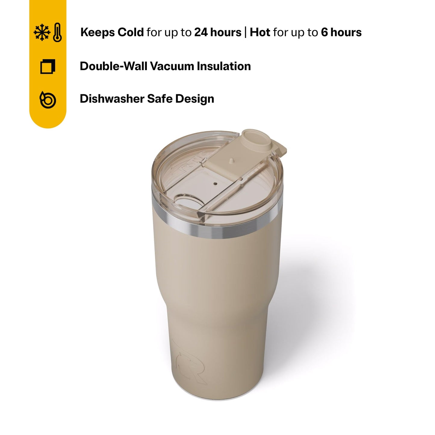 RTIC 30oz Essential Tumbler with Lid, Ceramic Lined, Insulated, Stainless Steel, Metal, Double Wall Vacuum-Insulation, Travel Cup for Iced Coffee, Tea, Hot and Cold Drink, Beach
