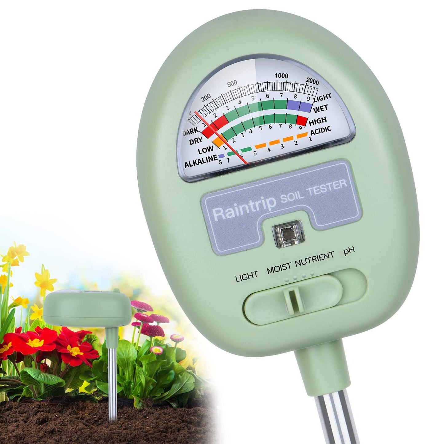 Soil Moisture Meter - 4-in-1 Soil pH Tester | Measure Moisture, Light, Nutrients & pH - Perfect for Gardeners