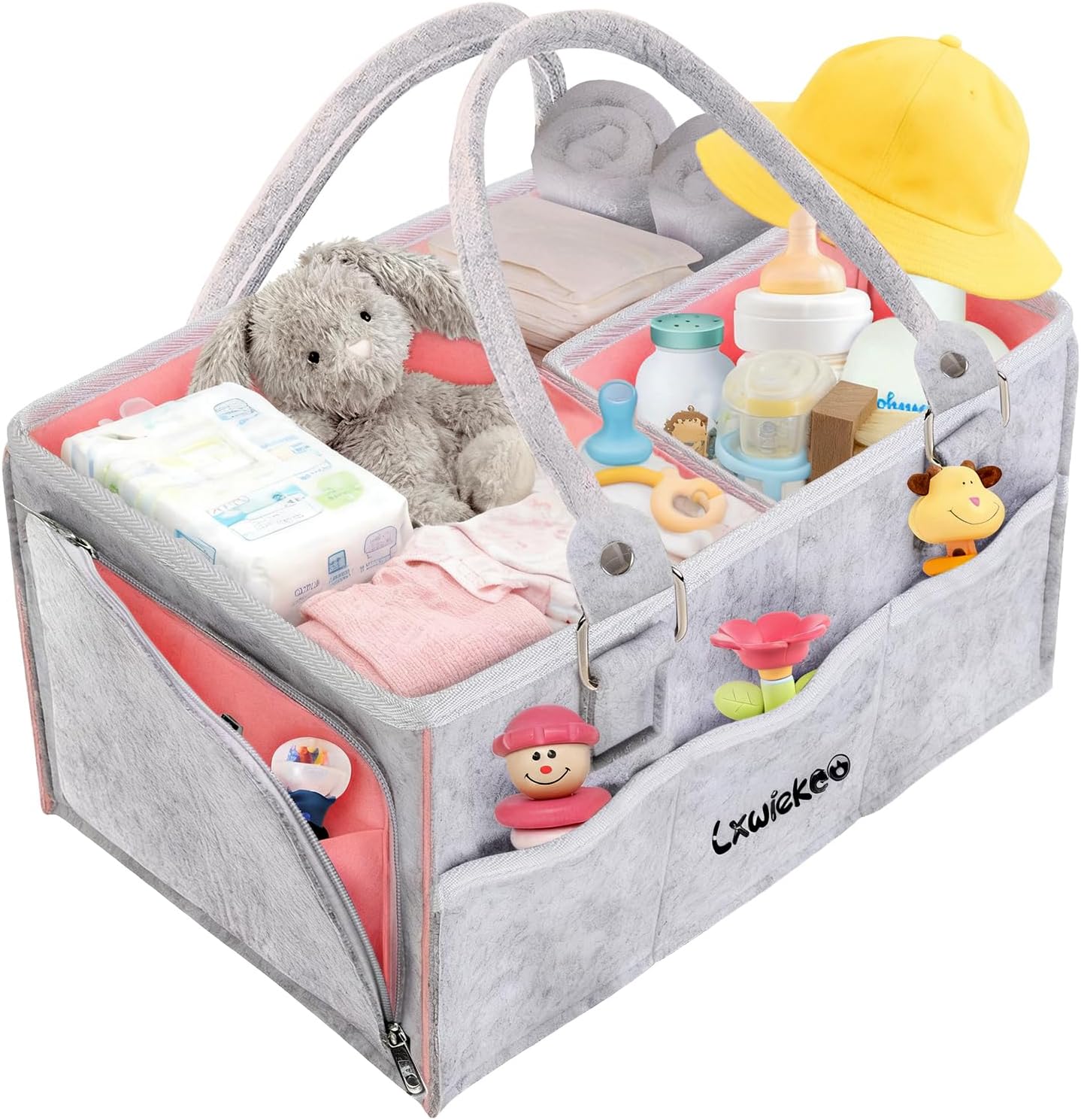 Large Baby Diaper Caddy Organizer - Portable Nursery Storage Tote for Changing Table & Car | Perfect Baby Shower Gift