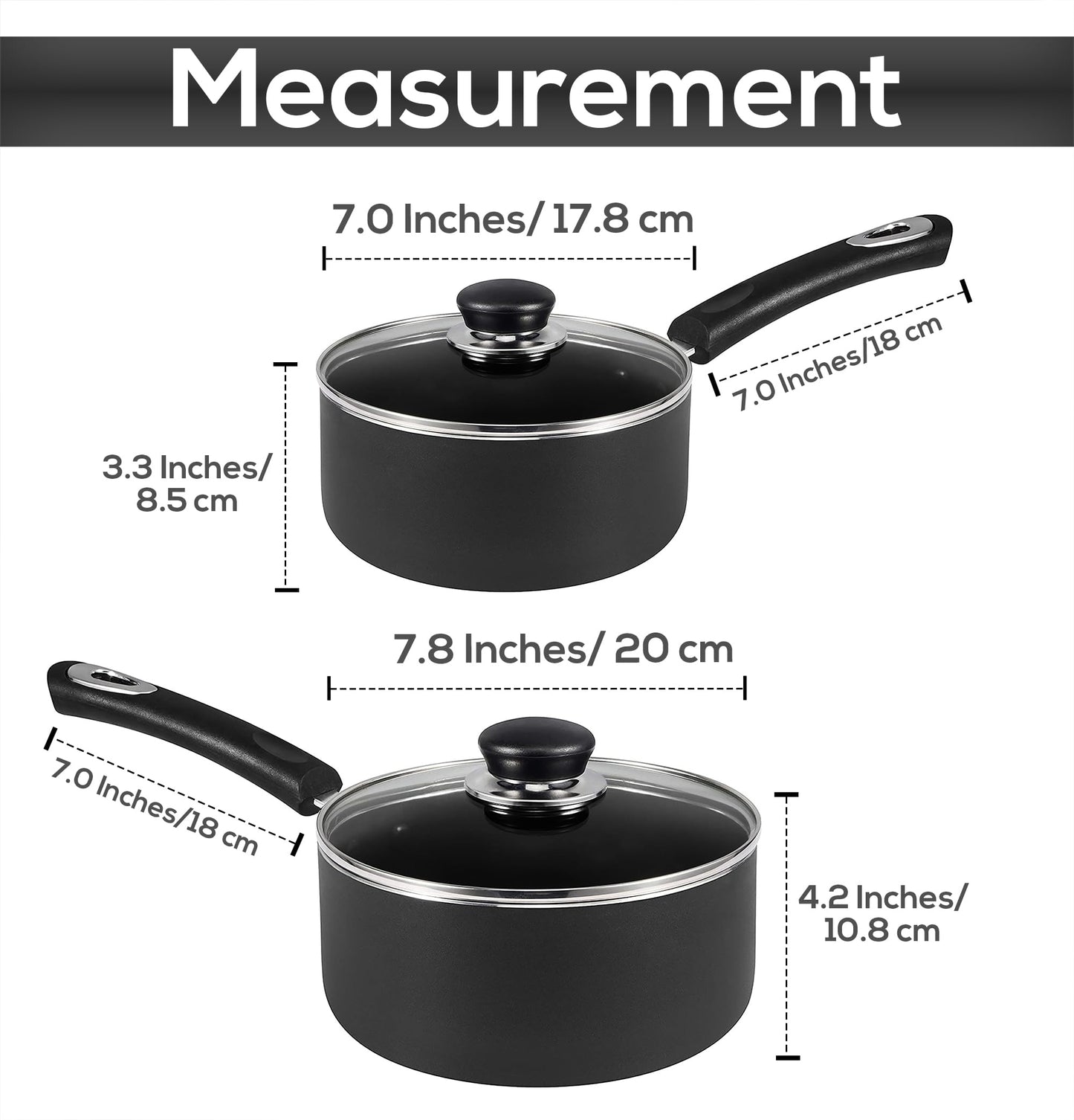 Utopia Kitchen Nonstick Stock Pot Saucepan Set with Lids, 2 Quart and 3 Quarts Multipurpose Stock Pots Set for Home, Kitchen or Restaurant, Grey & Black