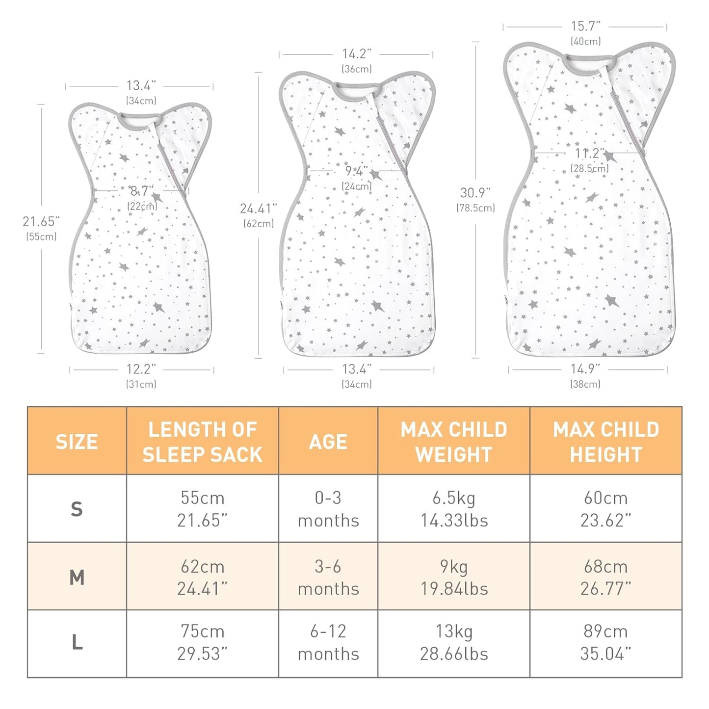 Skiennix Baby Sleep Sacks - 3-Way Transition Swaddle Blanket Set for Newborns (0-3 Months) - Cotton, Arms Up Design