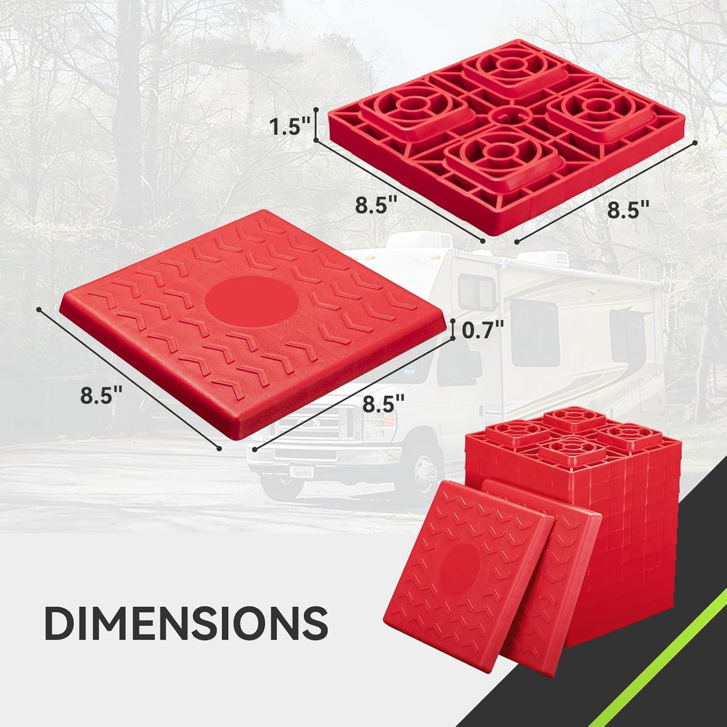 RVMATE RV Leveling Blocks - Heavy Duty 12 Pack for Stable Trailer Support | Red Color