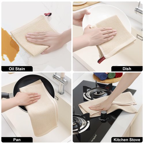 Homaxy 100% Cotton Kitchen Towels and Dishcloths Set, 12 x 12 Inches and 13 x 28 Inches, Set of 8 Bulk Kitchen Towels Set, Ultra Soft Absorbent Dish Cloths for Washing Dishes, Beige