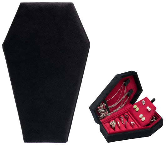 Giftop Velvet Coffin Jewelry Travel Case Holder for Gothic Wedding Ceremony,Gothic Jewelry Organizer Decoration (Black Red 4 Grid)
