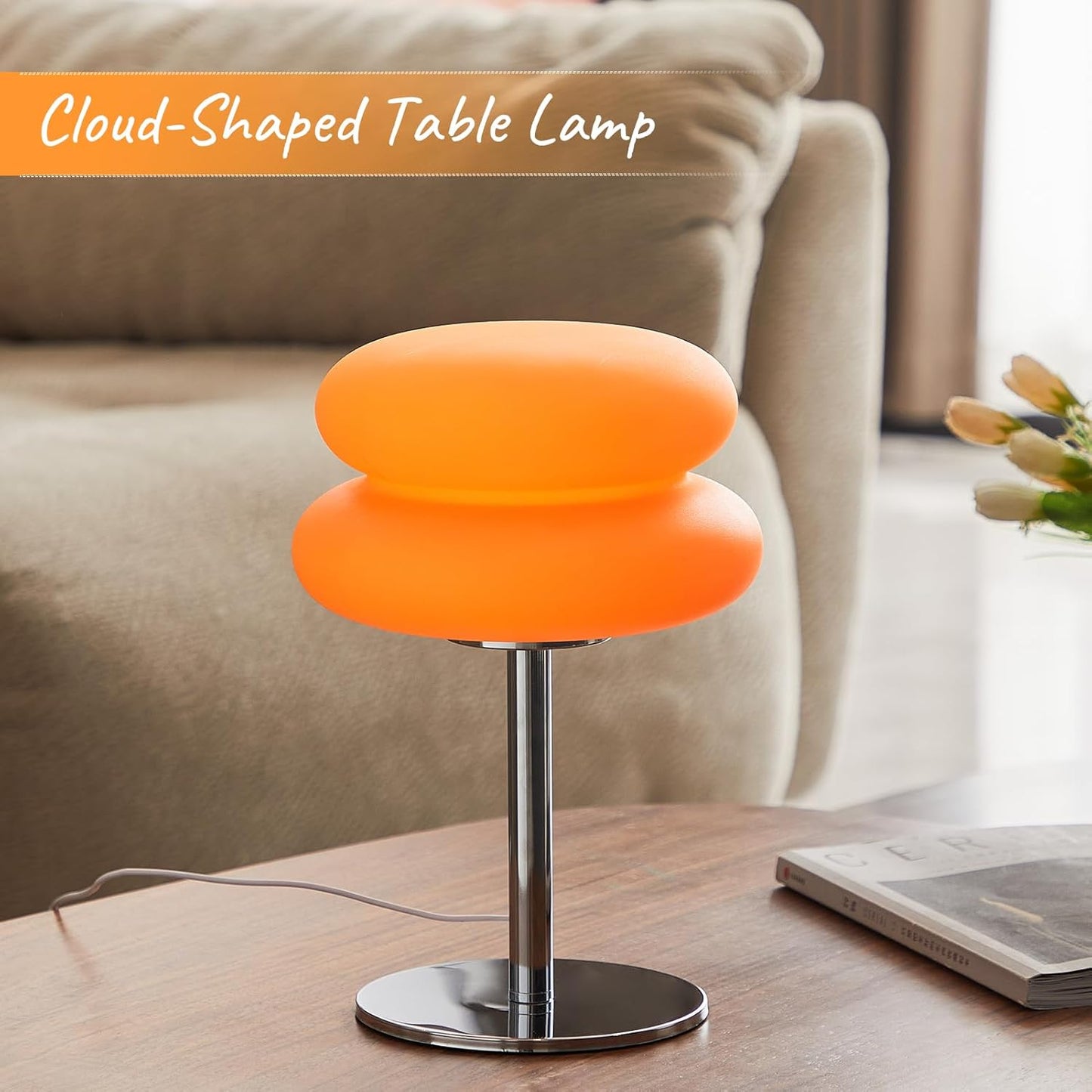 Skiennix Orange Mushroom Lamp - Dimmable Mid Century Modern Nightstand Light | Retro Egg Tart Design for Bedroom & Living Room Decor