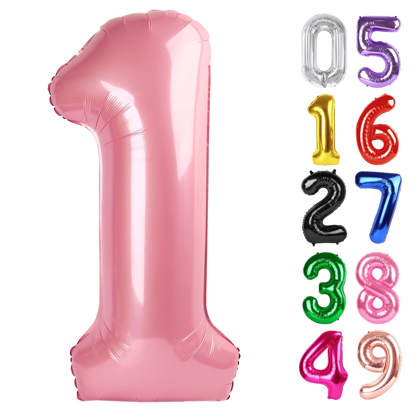 Pearlescent Pink Number 1 Balloon 40 Inch, 1st Birthday Balloon for Baby Boy Girl Toddler First Birthday Decorations, Shiny Pearlescent Pink Party Supplies