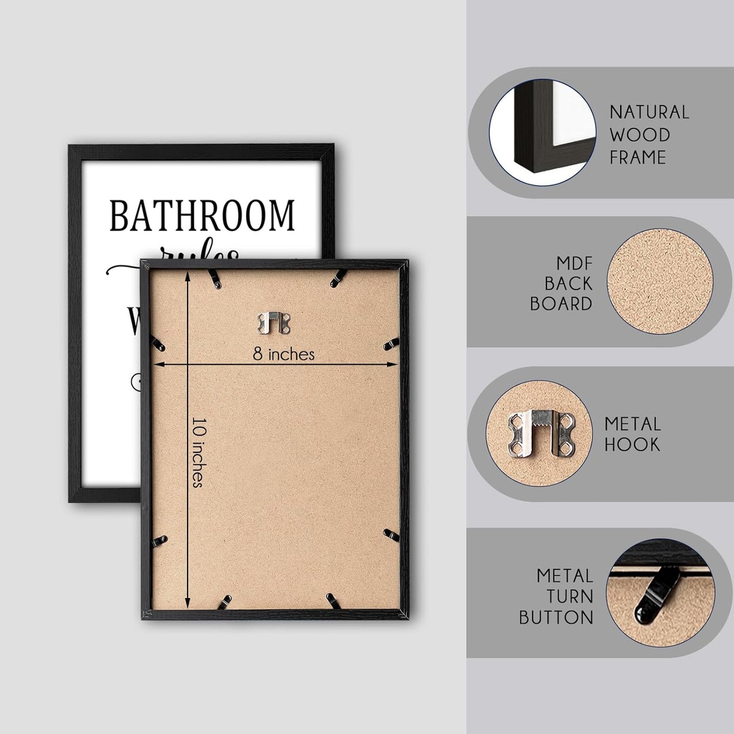 Regine Switzerland Funny Bathroom Wall Art - Framed 8x10 Toilet Rules Canvas Print | Essential Black and White Decor
