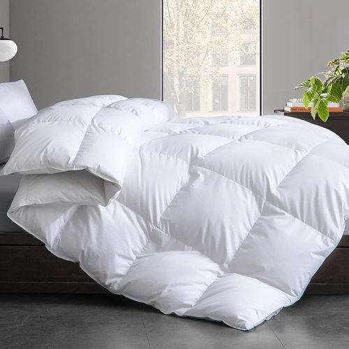 Feather and Down Comforter - Luxurious All-Season Queen Size Duvet Insert | 100% Cotton Cover, Soft & Fluffy, 90 x 90 Inches