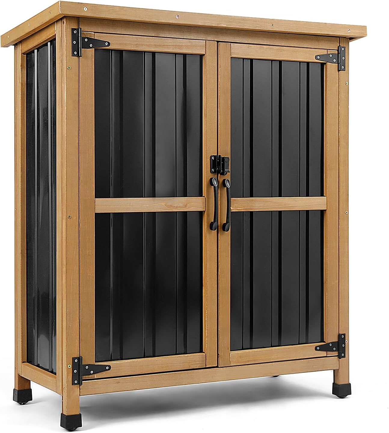 PetsCosset Weatherproof Outdoor Storage Cabinet - Lockable Wood & Metal Garden Shed for Tools & Pool Accessories