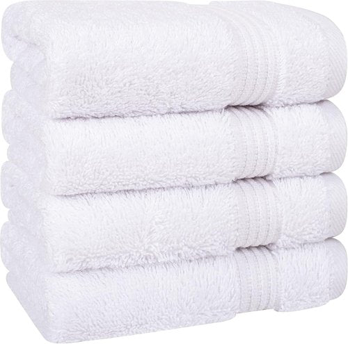 Cotton Paradise 100% Cotton Turkish Washcloth Set - 4 Soft Absorbent White Towels for Bathroom