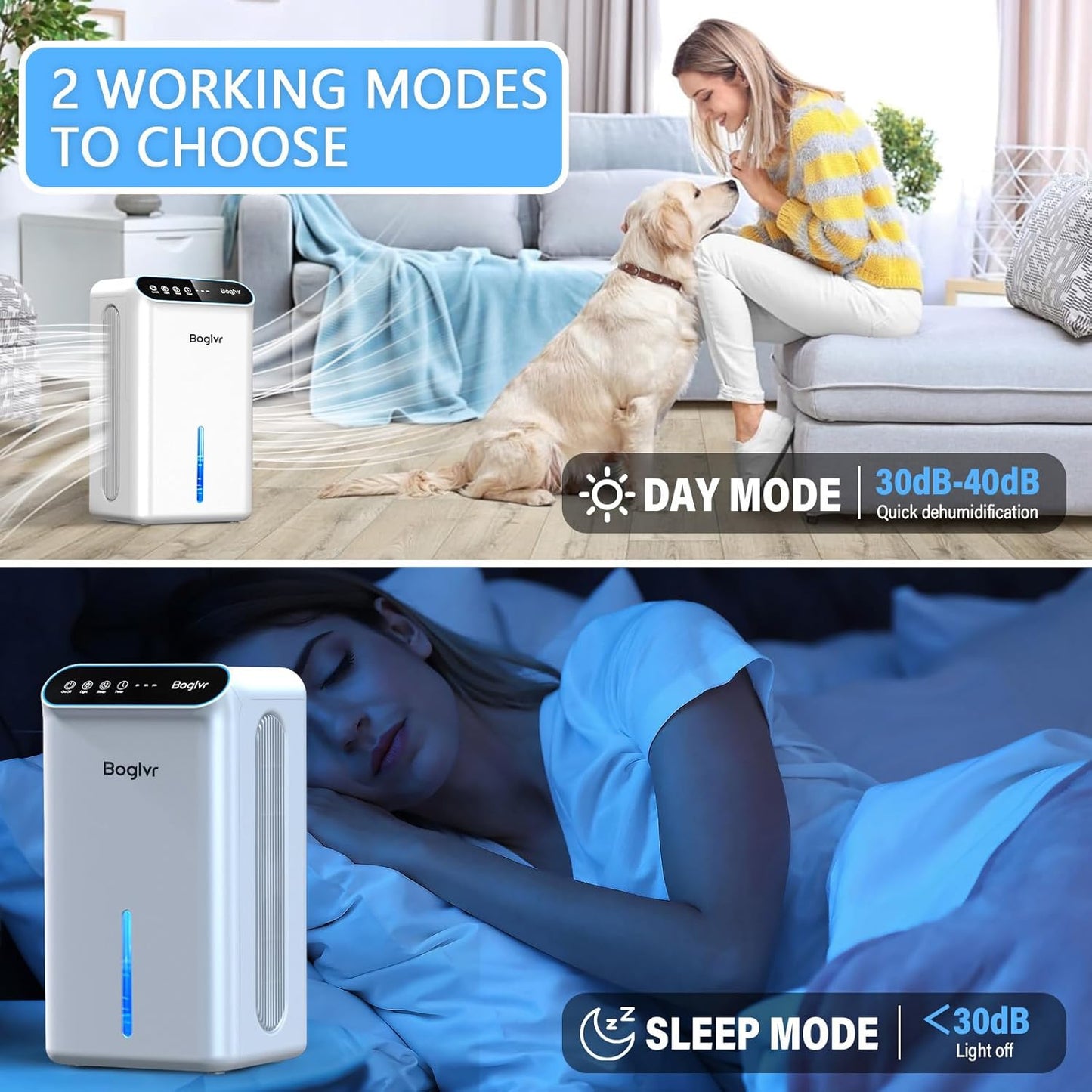 Skiennix Dehumidifier - Quiet 85 OZ Home Unit for Bedrooms & Basements | Auto Shut Off, 7 Color Light