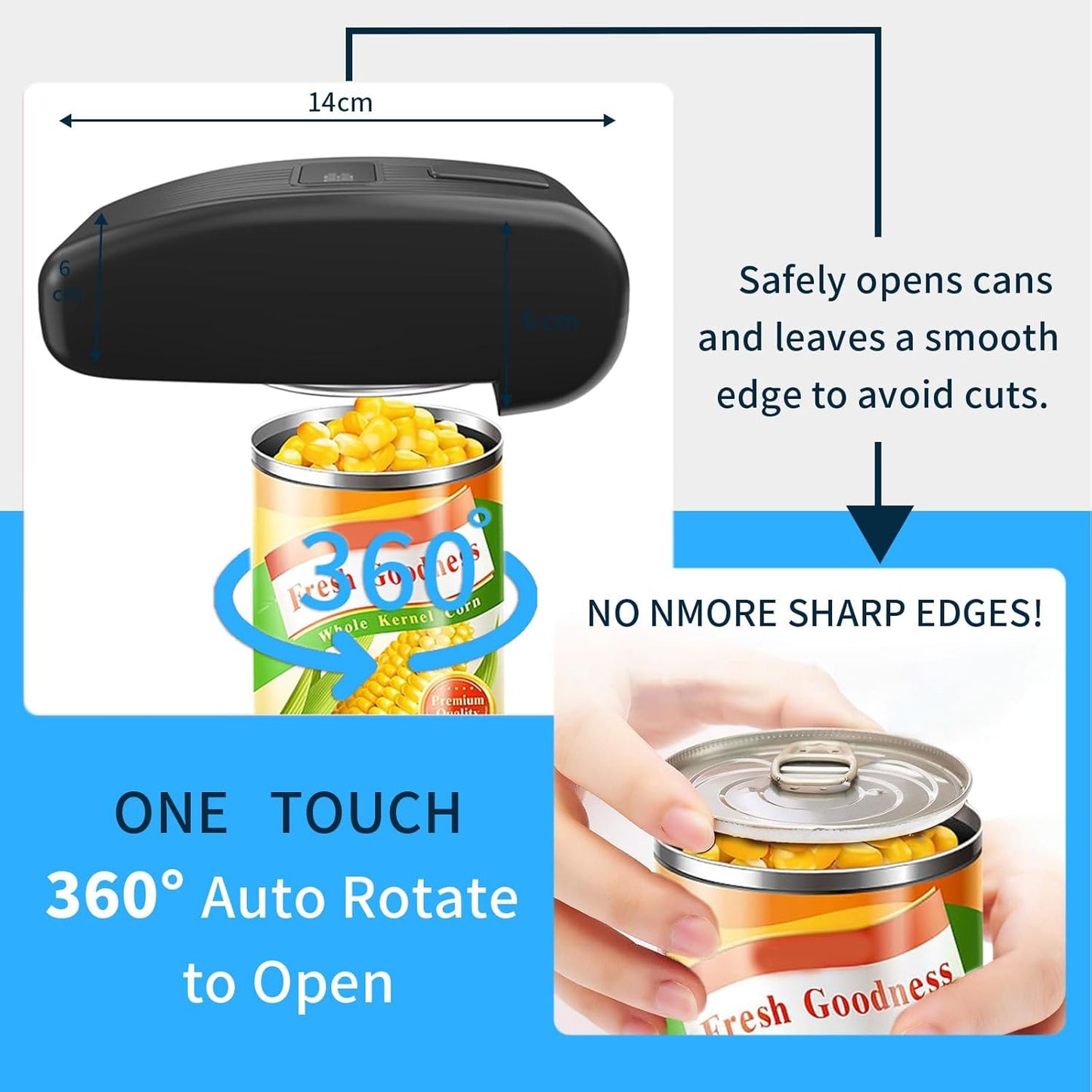 Skiennix Electric Can Opener - USB Rechargeable, One-Touch Automatic Design for Seniors & Arthritis | Compact & Hands-Free