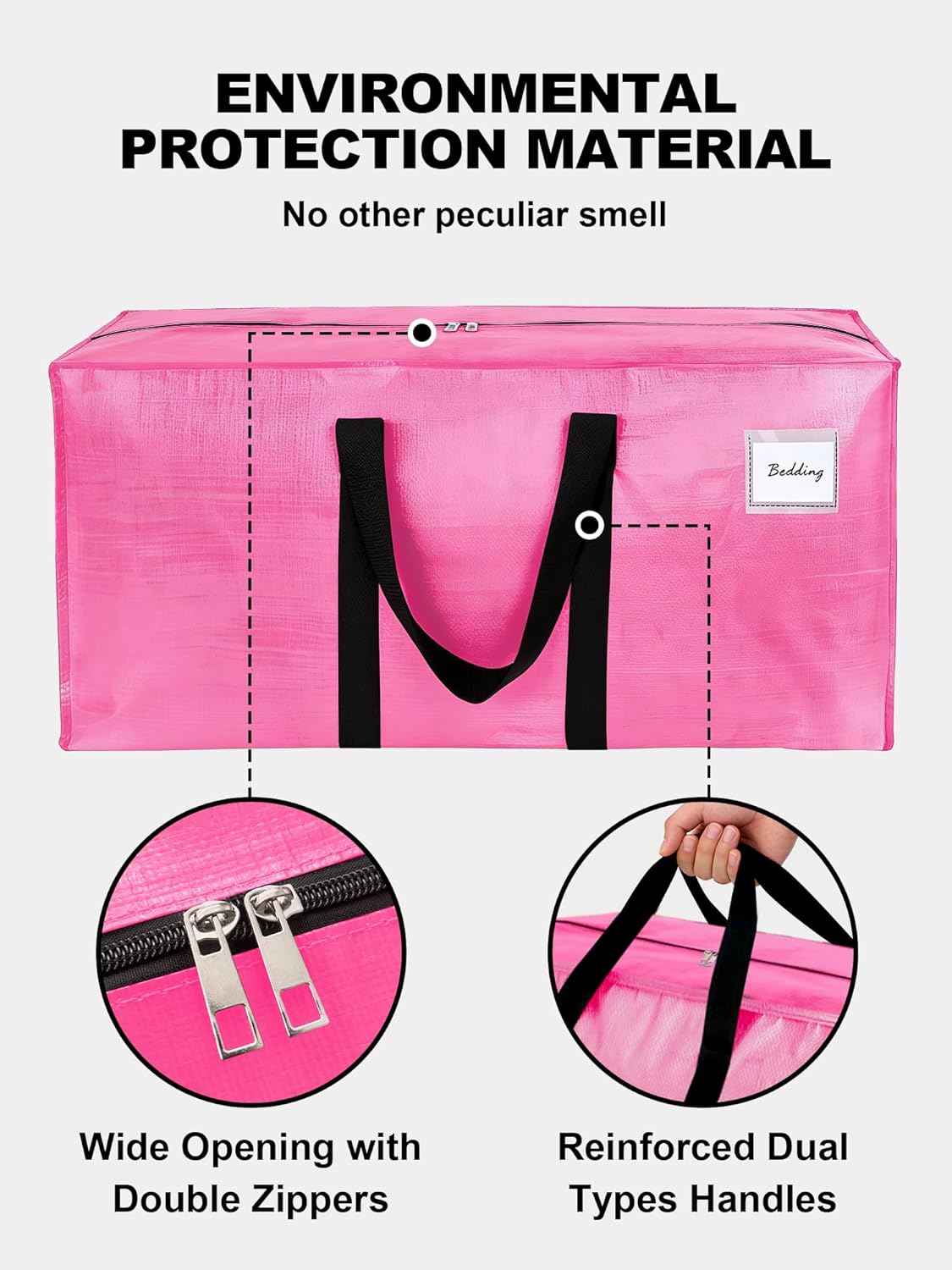 Strong Moving Bags - 12 Pack Water-Resistant Storage Totes with Zippers & Handles | Heavy Duty, Space-Saving (Pink)