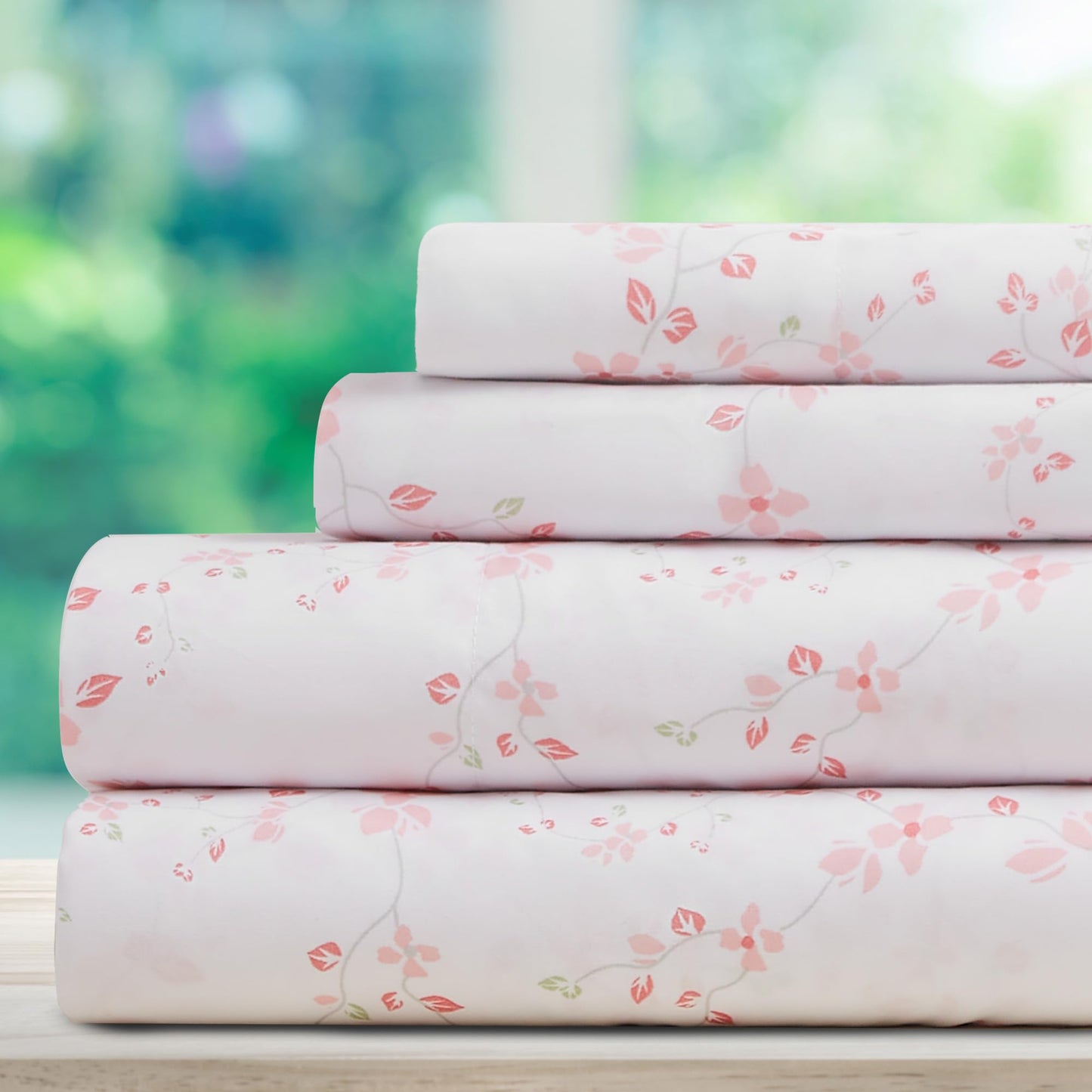DREAMCARE Full Size Sheets - Cooling Sheets - 4pcs Set - up to 15" Deep Pocket Full Sheet Set - Sheets Full Size Bed - Soft & Long Lasting 100% Fine Brushed Polyester with Side Pocket Floral Blossom