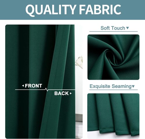 ChrisDowa Grommet Blackout Curtains - Thermal Insulated Room Darkening Panels, Forest Green, 52W x 95L