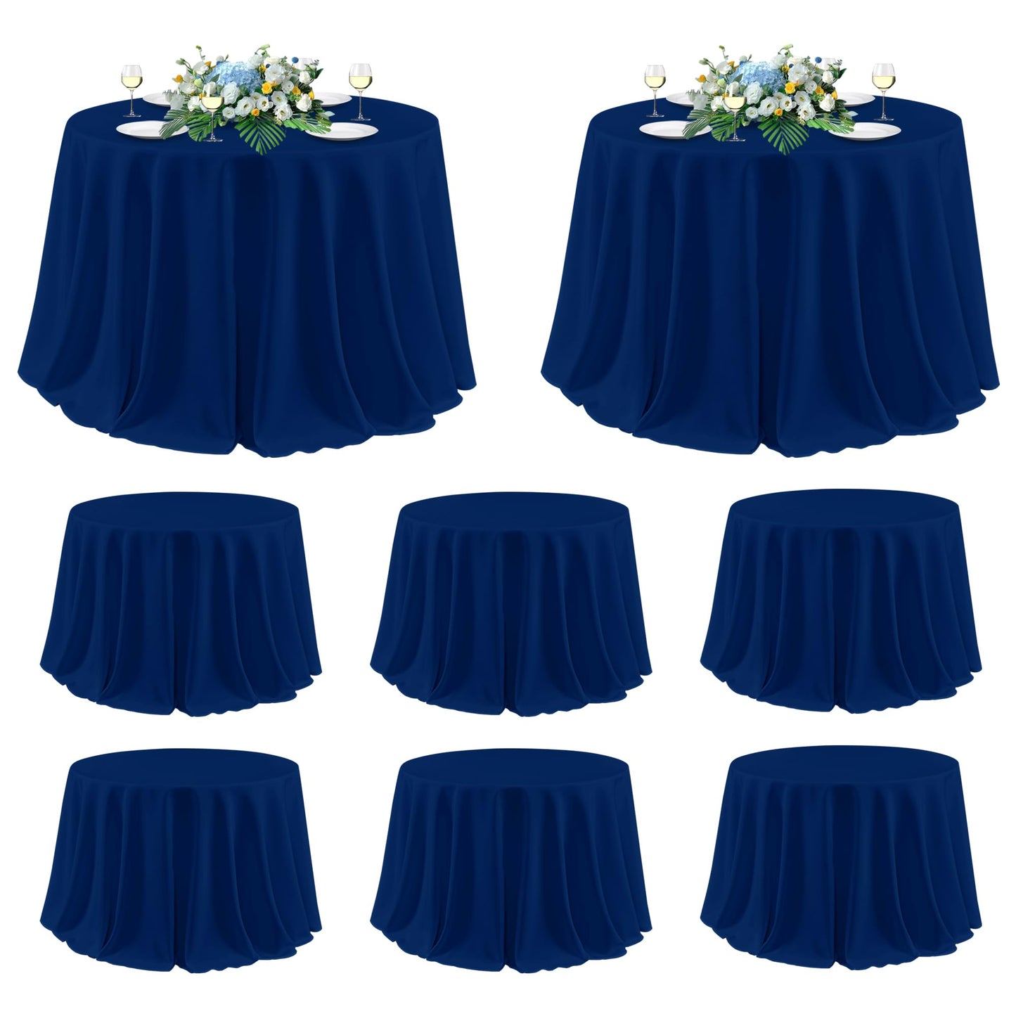 sancua Round Tablecloth 120 Inch Diameter, 8 Pack - Circle Polyester Fabric Table Cloth for Wedding Party Reception Banquet Birthday, Washable Formal Table Cover (Fit 48-96 Inch Tables), Navy Blue