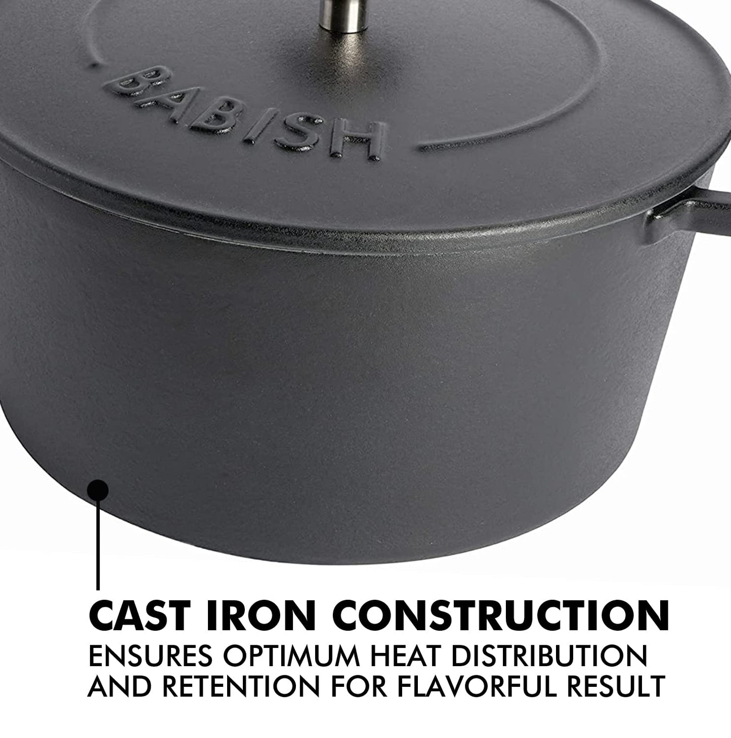 Babish 6-Quart Round Enameled Cast Iron Dutch Oven with Lid – Matte Black, Heavy-Duty Dutch Oven for Slow Cooking, Braising & Baking