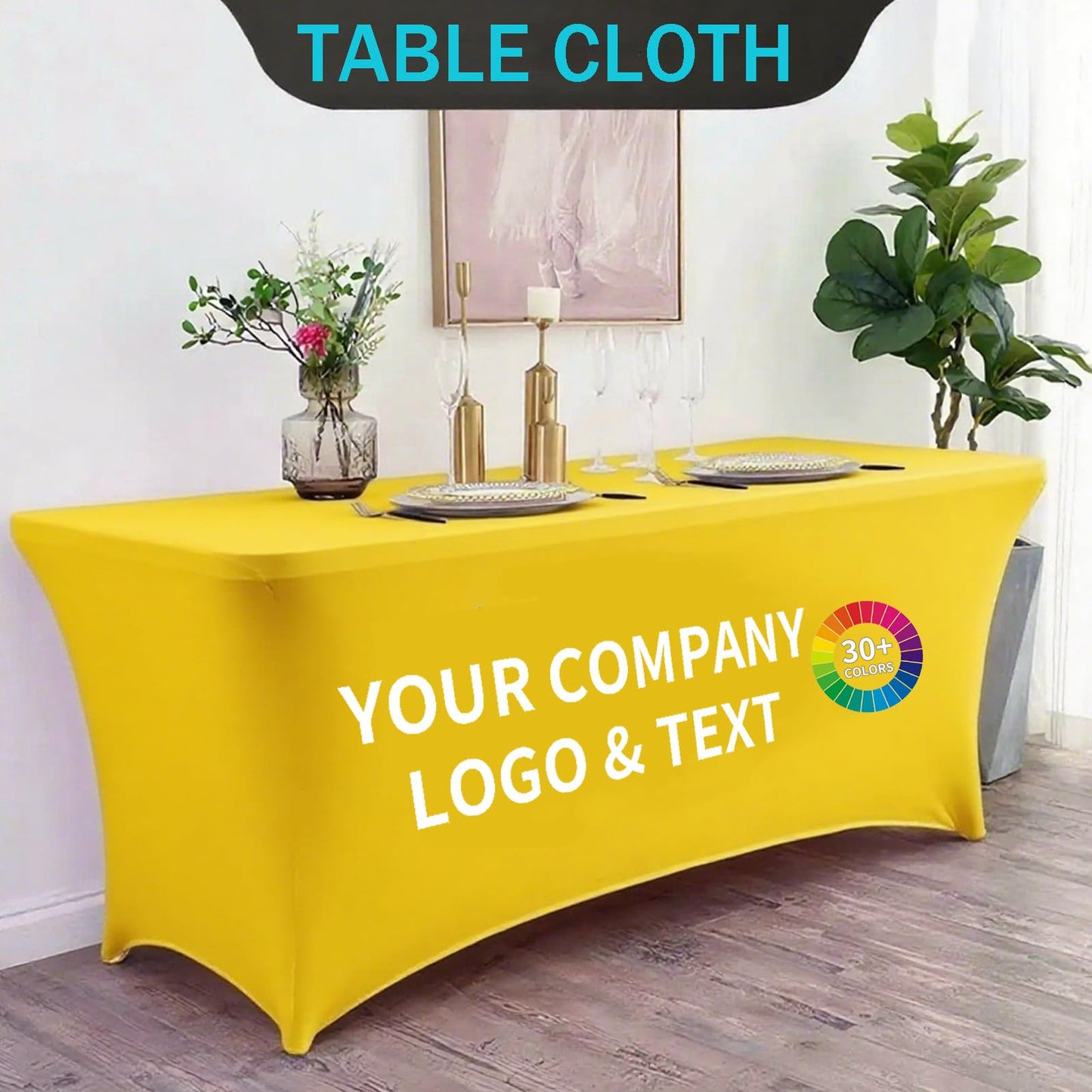 Ddrihles Custom Table Cloth with Business Logo Text Photo,Personalized 4/5/6/8 FT Stretch Table Cloths,Custom Table Cloth for Events Birthday Party Wedding Decor (4FT)