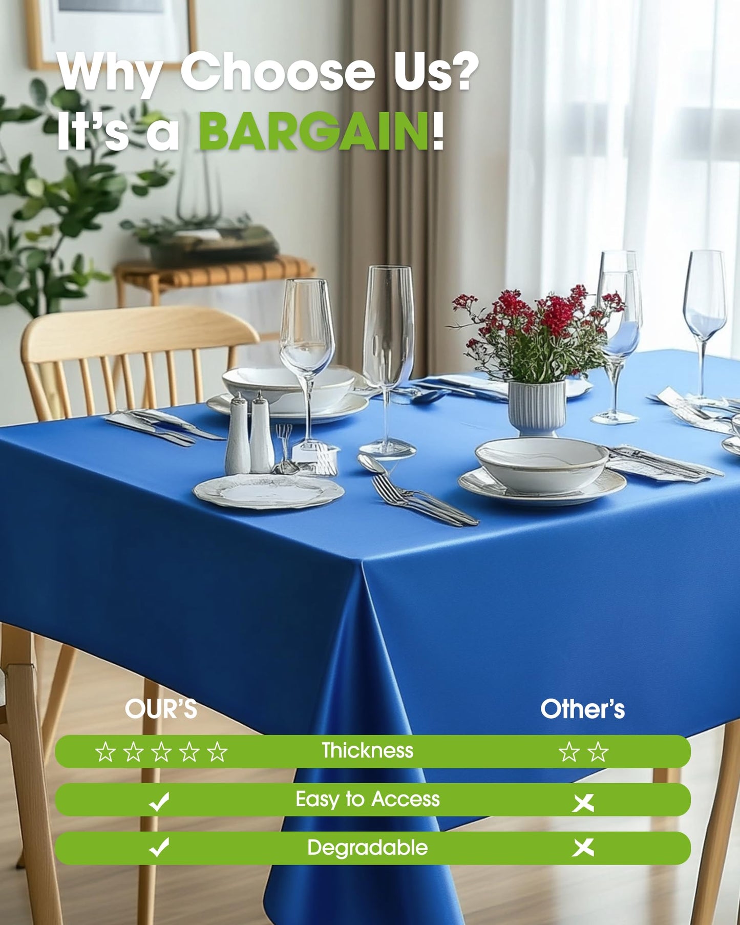 Pureegg Plastic Table Cloth Disposable 6 Pack, 54 x 108 Inch Table Cloths, Patriotic Decorations, Thanksgiving, Veterans Day Tablecloths, Rectangle, Plastic Cover, Waterproof, Blue