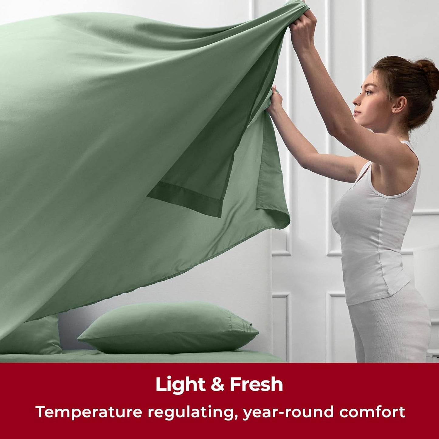Mellanni Split King Sheets Set - 5 PC Luxury Bedding Collection - Extra Soft, Cooling & Stain Resistant (Sage)