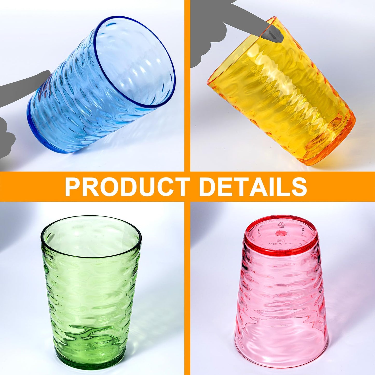 ZAINCA 14-ounce and 20-ounce Plastic Tumblers, Acrylic Drinking Glasses, set of 8 Multicolor Reusable Plastic Cups, Stackable, BPA-Free, Shatter-Proof, Dishwasher-Safe