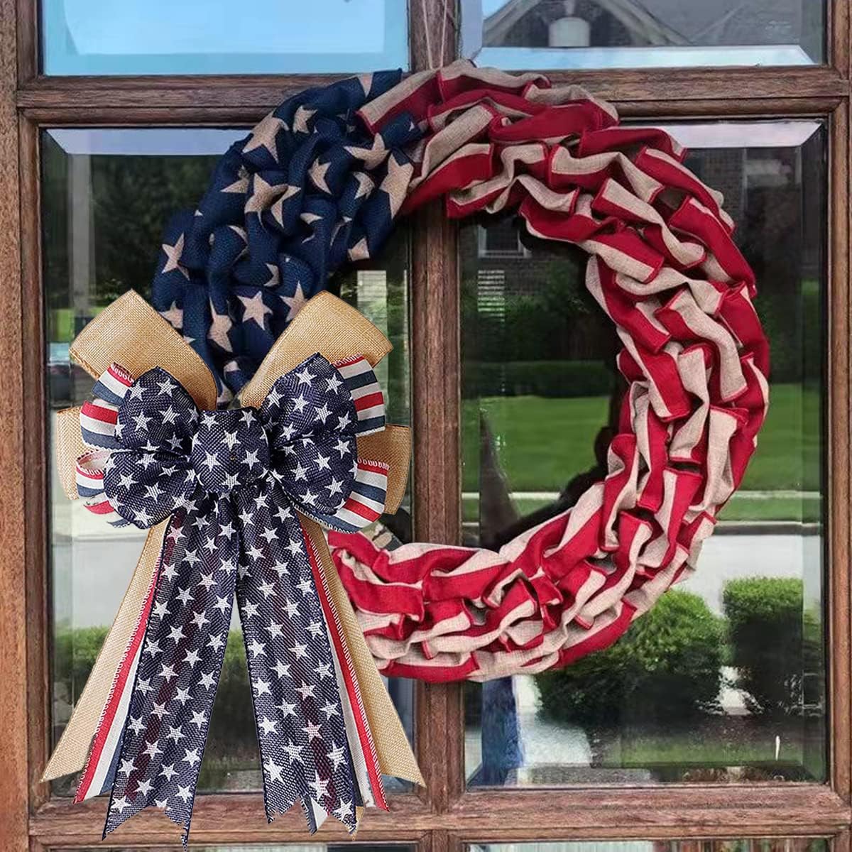 Patriotic Decor Bows - Burlap Red White Blue Stripe Stars | Perfect for 4th of July & Memorial Day