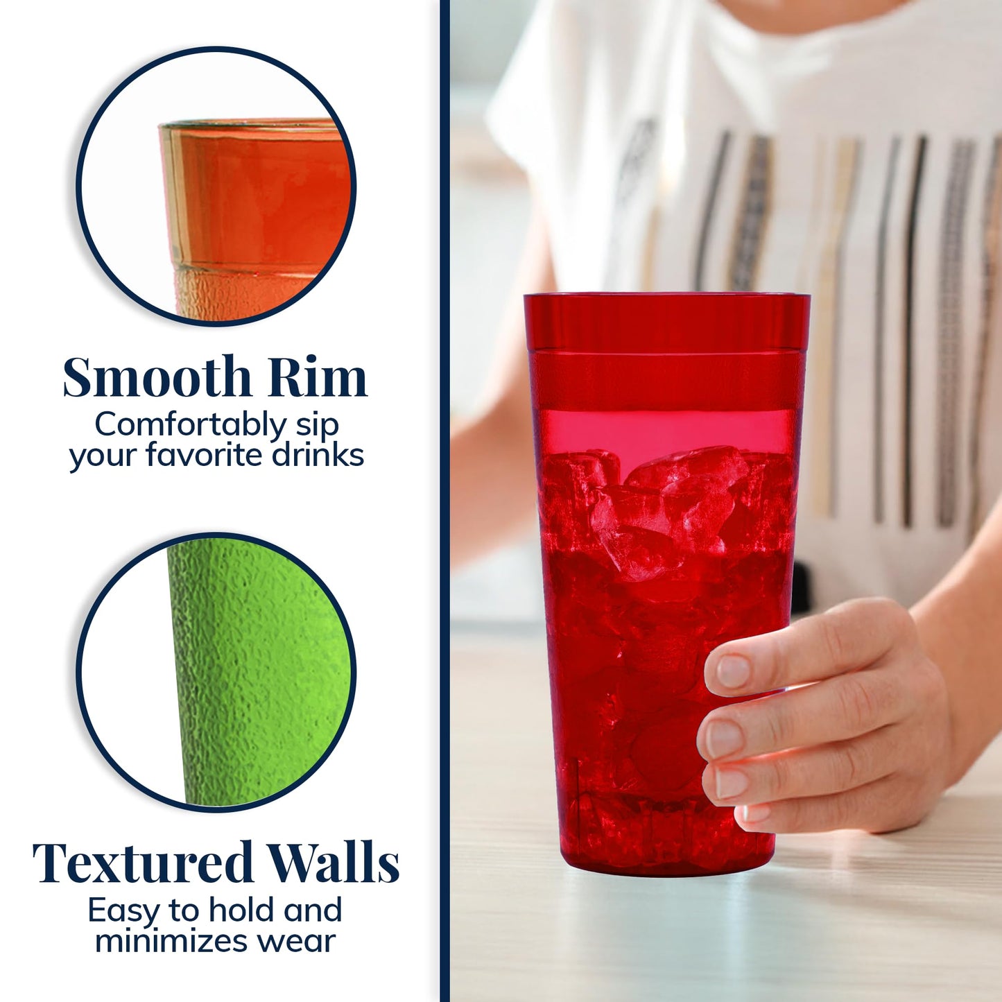 US Acrylic Café Plastic Reusable Tumblers (Set of 12) 32-ounce Iced-Tea Cups, Assorted | Value Set of Restaurant Style Drinking Glasses, Stackable, BPA-free, Made in the USA | Top-rack Dishwasher Safe