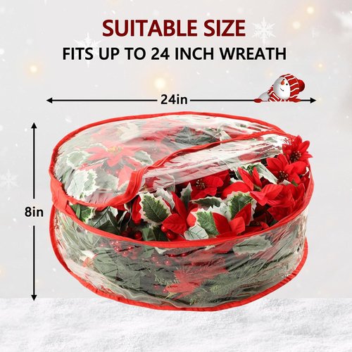 4 Pcs Christmas Wreath Storage Bag - 24 Inch Waterproof PVC Container with Clear Red Edging & Handles