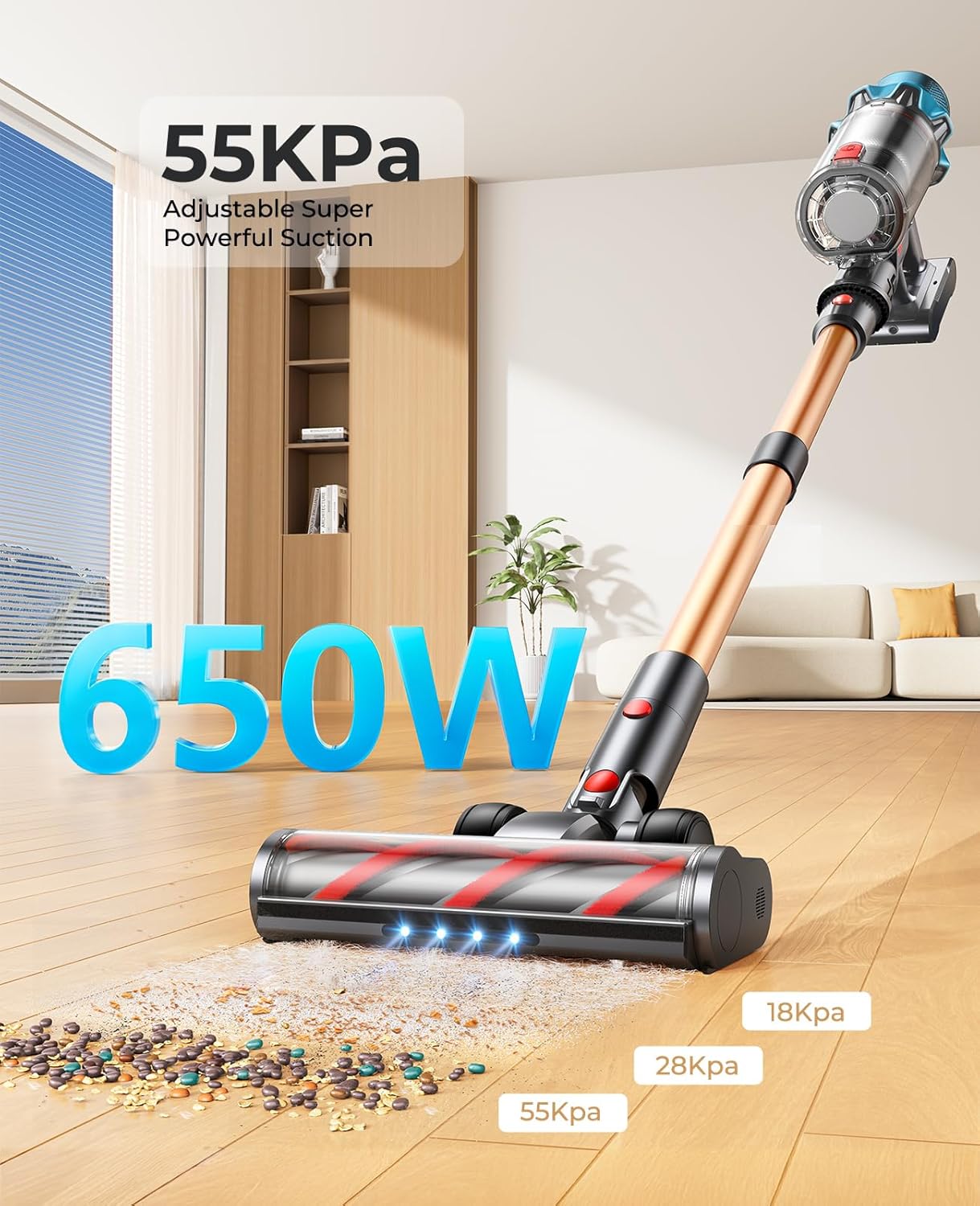 Skiennix Cordless Vacuum Cleaner - 650W Power, 70 Mins Runtime, Self-Standing Design | 6-in-1 for Carpets & Pet Hair