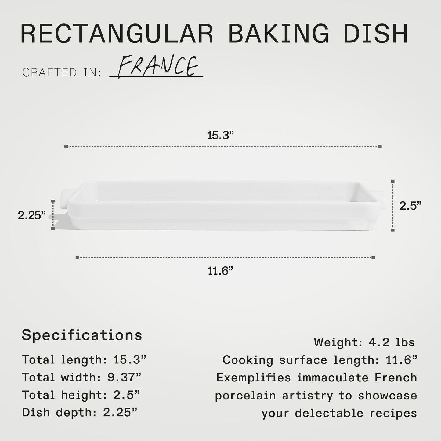Made In Cookware - Rectangular Baking Dish - White - Hand Crafted Porcelain - Professional Bakeware - Made in France