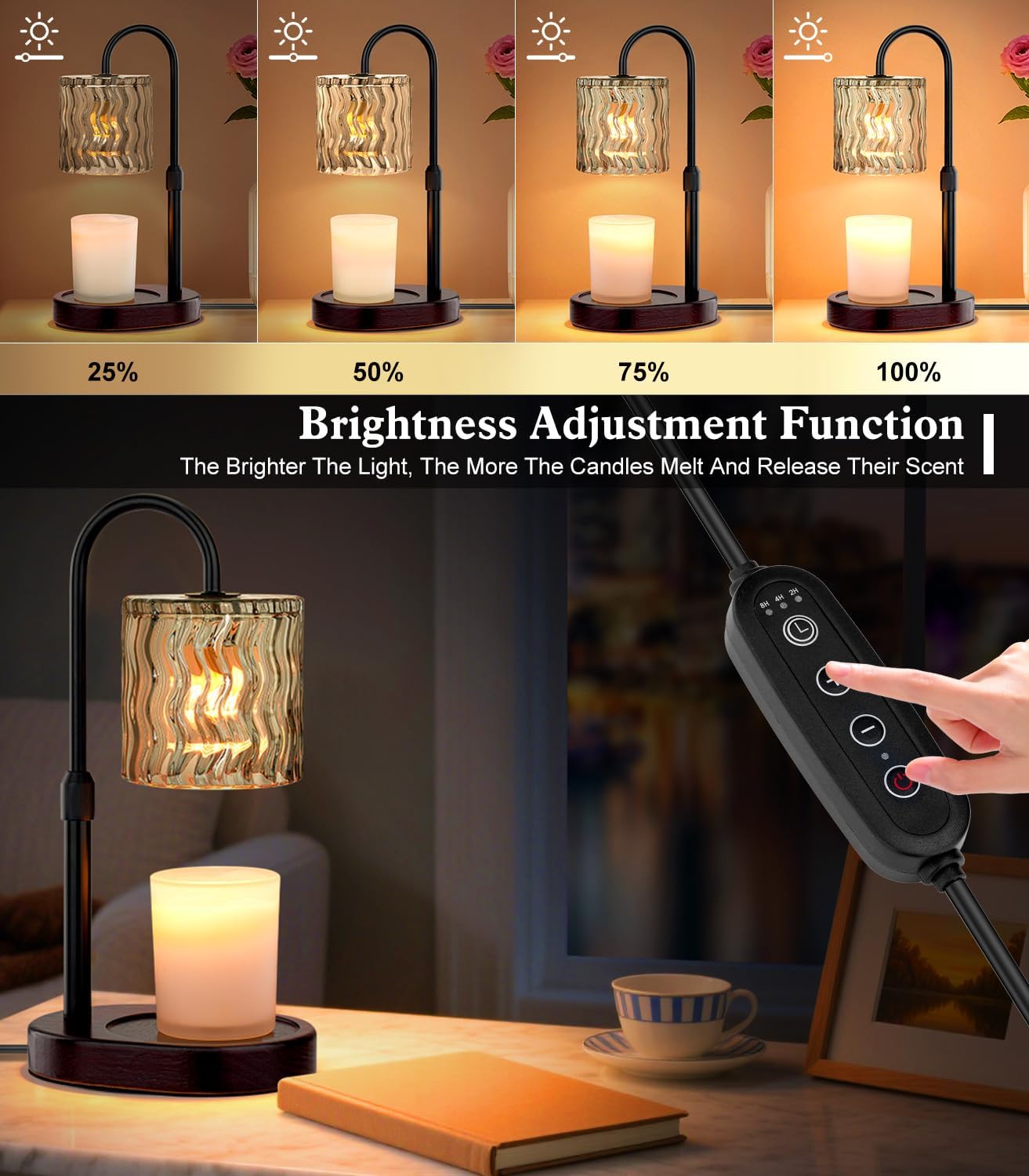 Skiennix Candle Warmer Lamp - Electric Timer & Dimmable Height Adjustable Burner | No Flame Scented Wax Melts