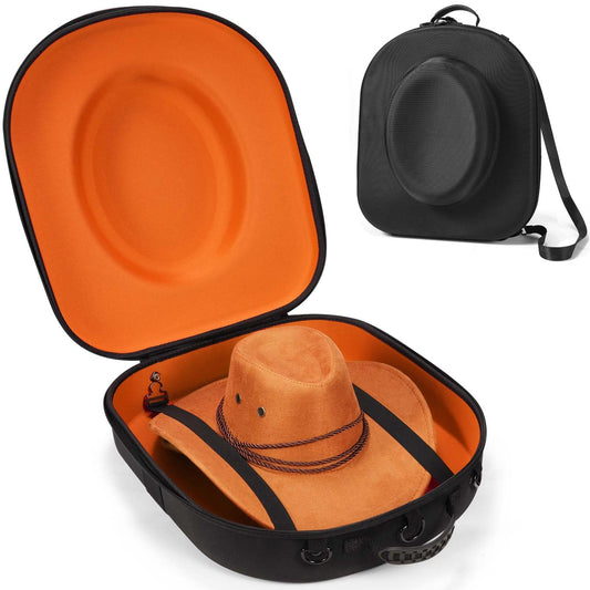 Livelab Hat Box for Travel - Crush Proof Cowboy Hat Holder Storage, Hard Travel Hat Carrier Case for Cowboy, Panama & Tweed Hats - Carrying Handle, Luggage Straps & Shoulder - Large