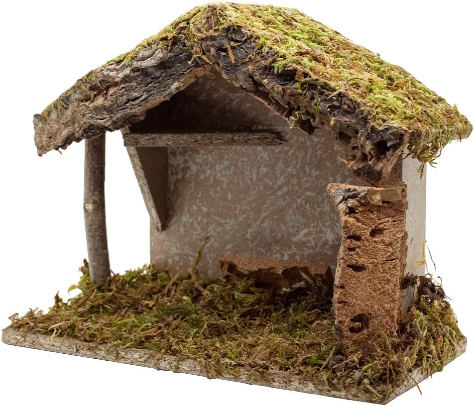 Village Gift Importers Nativity Creche Stable - 8.5" Tall, 10" Wide | Realistic Moss Roof & Floor | Holiday Home Décor Made in Italy