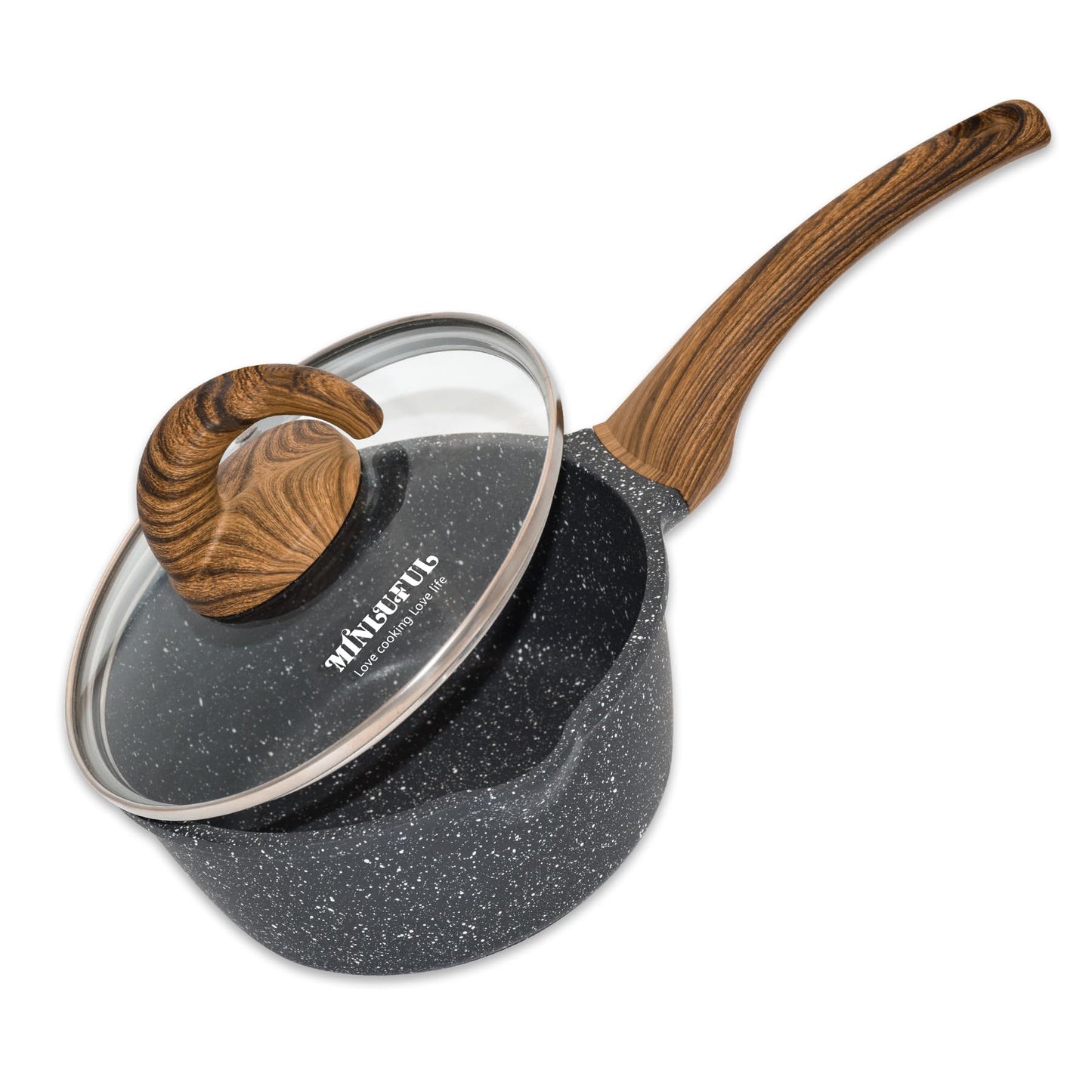MINLUFUL Nonstick Saucepan with Lid, 1.8 Quart Classic Black Granite Coated Pasta Soup Pot for All Stovetops, 7 Inch Small Sauce Pan for Cooking Sauce Soup and Milk
