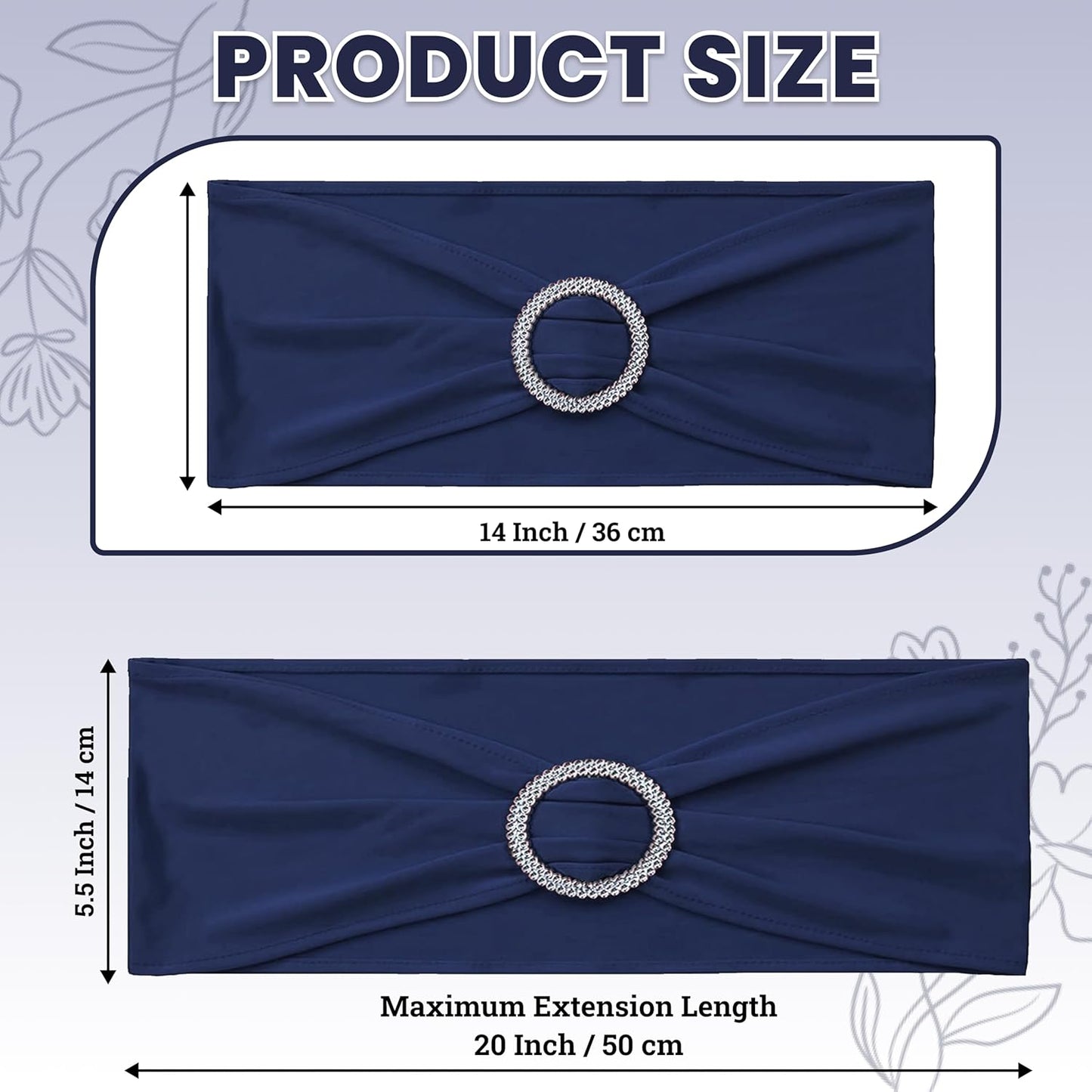 MDS Spandex Chair Sashes - Pack of 200 Elastic Stretch Bands with Buckle Slider | Navy Blue