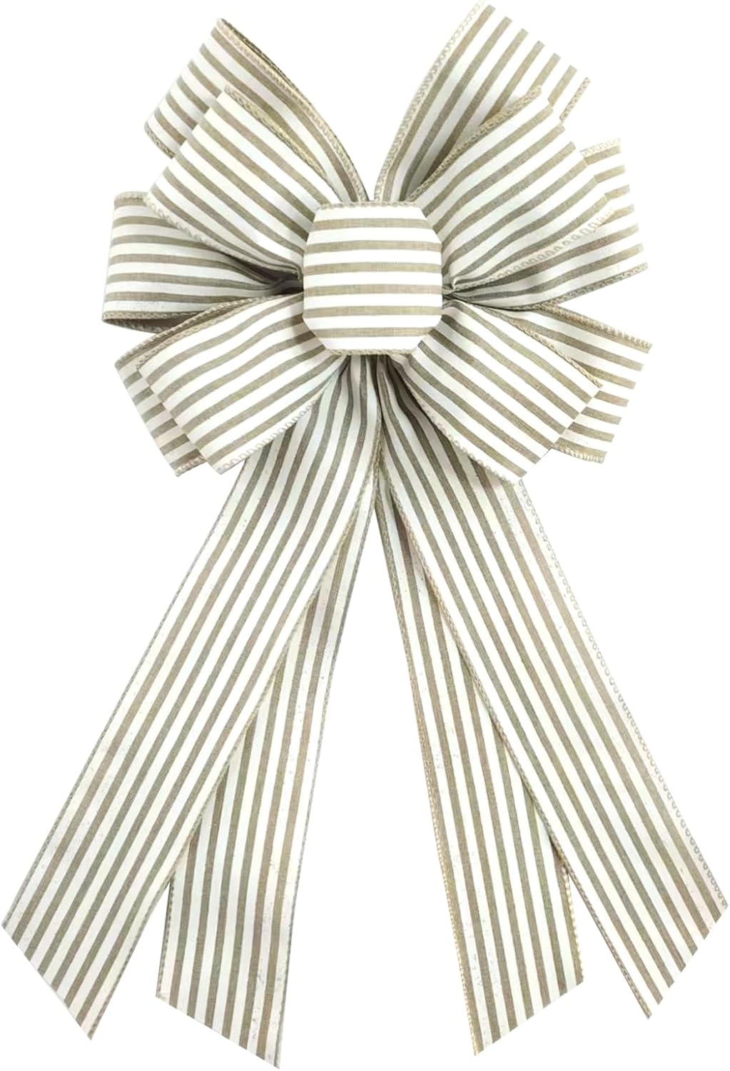 Natural Burlap Wreath Bow - 20 x 11 Inches | Light Khaki Stripes Ribbon for Easter & Home Decor