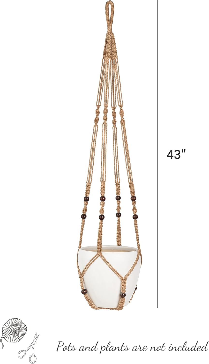 Mkono Macrame Plant Hanger - Extra Long 43 Inch Holder for 12 Inch Pots | Stylish Indoor/Outdoor Decor, Brown