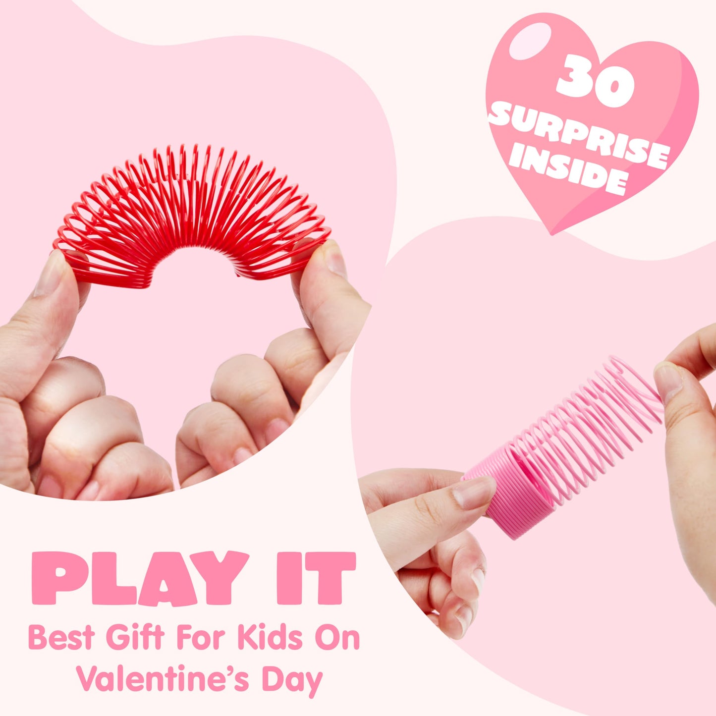 JOYIN 30 Packs Valentine’s Day Party Favors with Mini Springs Toys, Multi-Color Heart Coil Springs Toys, Stress Relief Fidget Toys for Kids Classroom Exchange, School Prize and Goodie Bag Stuffers
